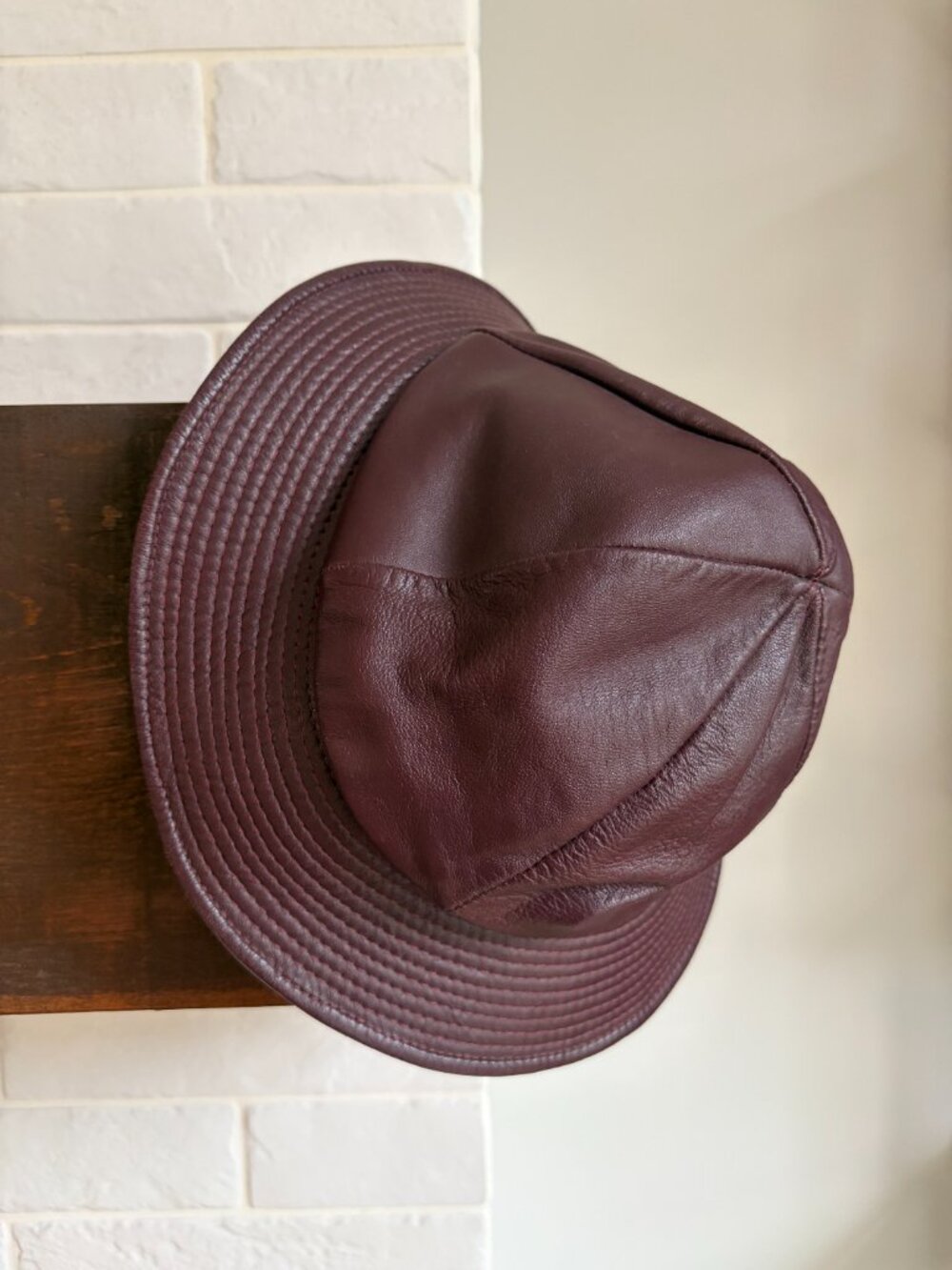Vintage leather bucket hat Creation by Andre dark maroon